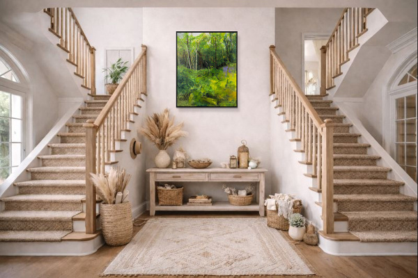 Forest Bathing by Sara Malfer, original painting, in room
