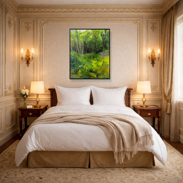 Forest Bathing by Sara Malfer, original painting, in room