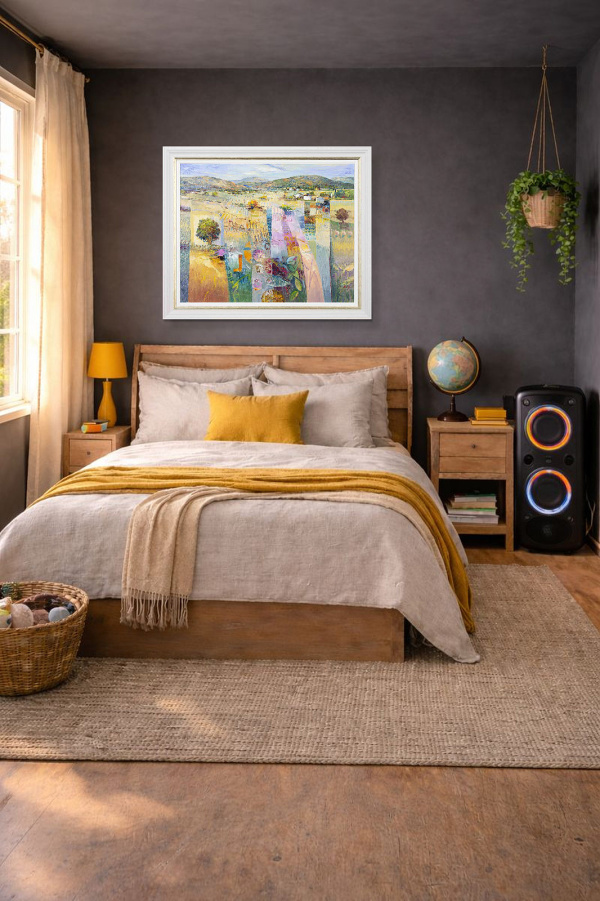 Masterful Landscape by Mario Malfer, original painting, in room