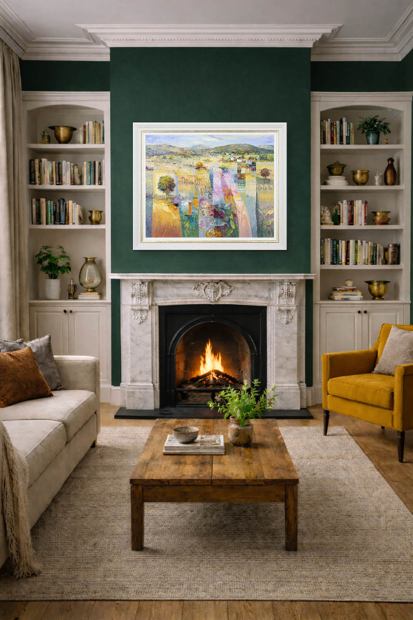 Masterful Landscape by Mario Malfer, original painting, in room