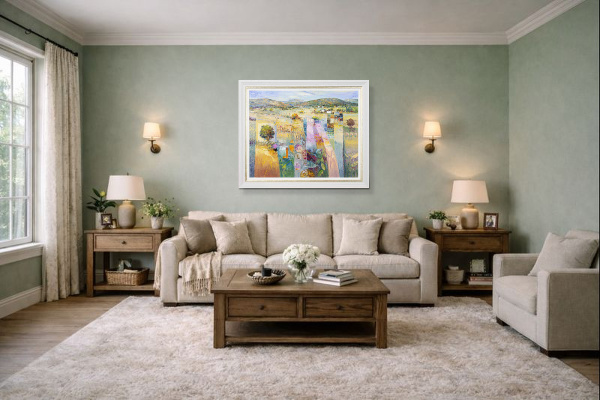 Masterful Landscape by Mario Malfer, original painting, in room