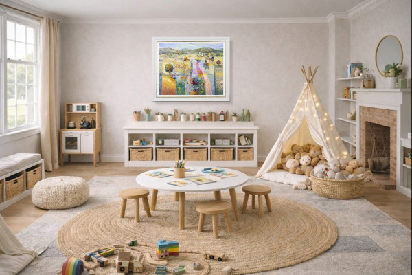 Masterful Landscape by Mario Malfer, original painting, in room