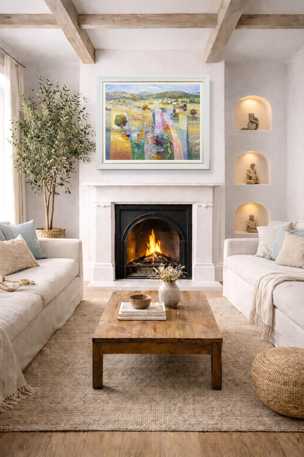 Masterful Landscape by Mario Malfer, original painting, in room