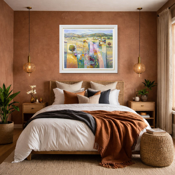 Masterful Landscape by Mario Malfer, original painting, in room