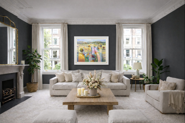 Masterful Landscape by Mario Malfer, original painting, in room