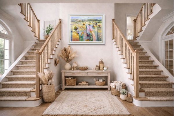 Masterful Landscape by Mario Malfer, original painting, in room