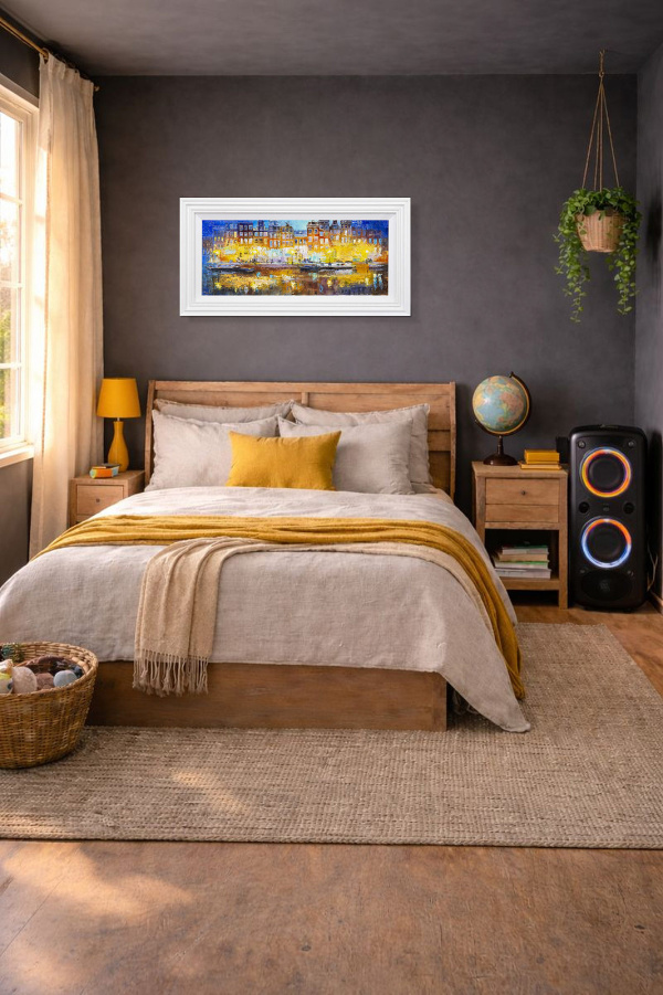 Amsterdam Lights by Veronika Benoni, original painting, in room