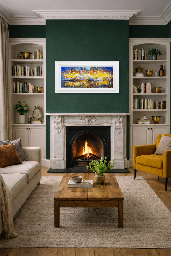 Amsterdam Lights by Veronika Benoni, original painting, in room