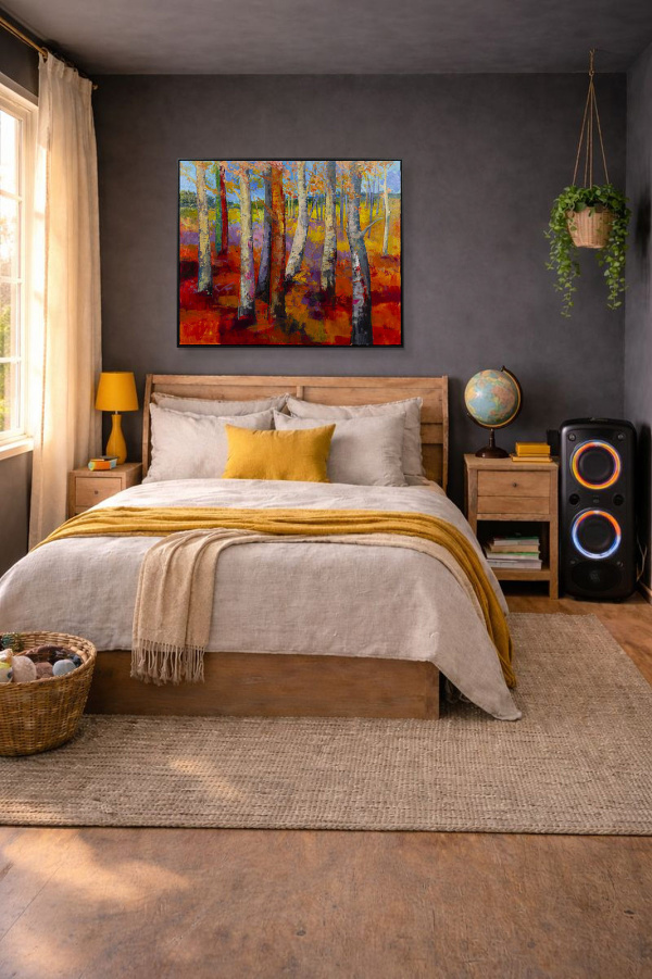 Playful Colours by Sara Malfer, original painting, in room