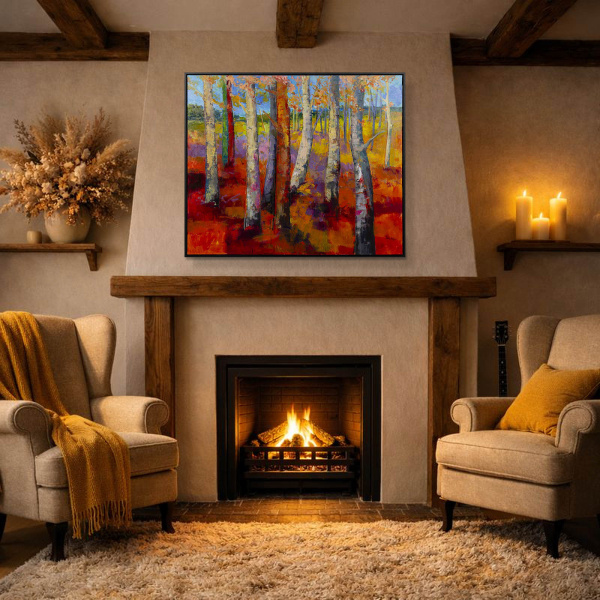 Playful Colours by Sara Malfer, original painting, in room
