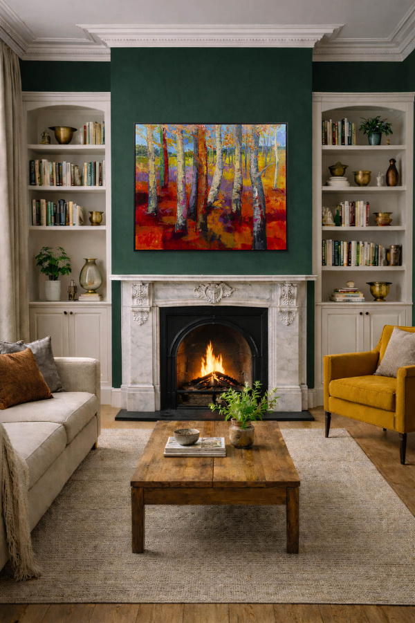 Playful Colours by Sara Malfer, original painting, in room