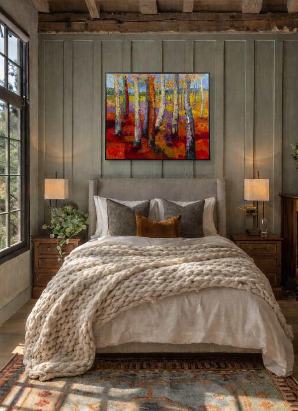 Playful Colours by Sara Malfer, original painting, in room