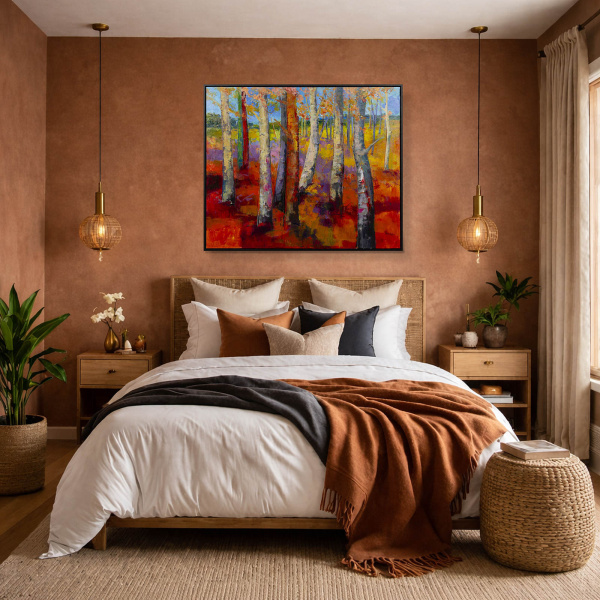 Playful Colours by Sara Malfer, original painting, in room