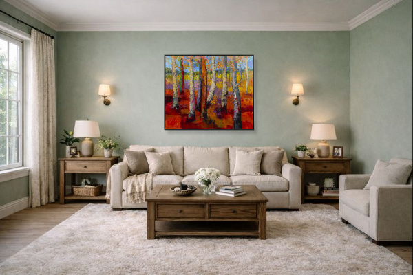 Playful Colours by Sara Malfer, original painting, in room