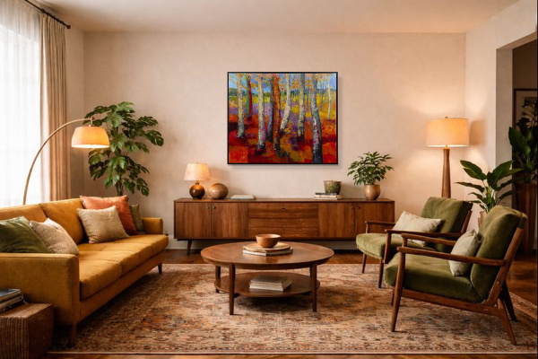 Playful Colours by Sara Malfer, original painting, in room