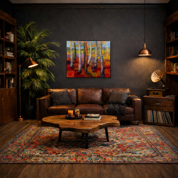 Playful Colours by Sara Malfer, original painting, in room