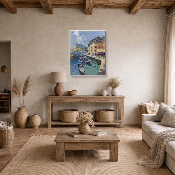 Southern Harbour, Italy by Frank Getty, original painting, in room