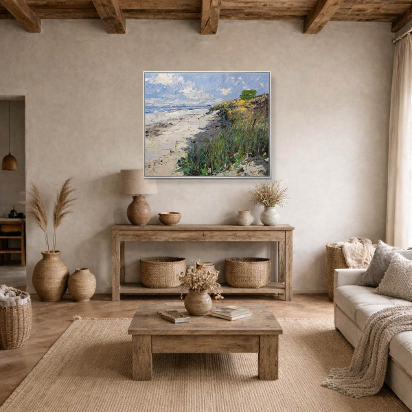 Beachside Walk by Frank Getty, original painting, in room