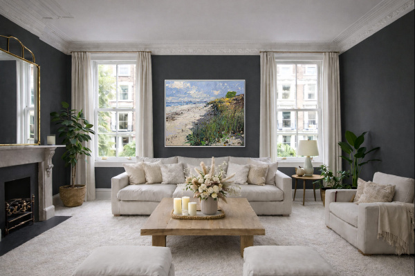 Beachside Walk by Frank Getty, original painting, in room