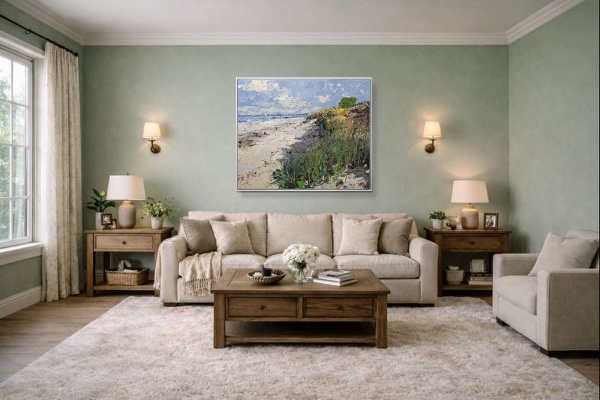 Beachside Walk by Frank Getty, original painting, in room