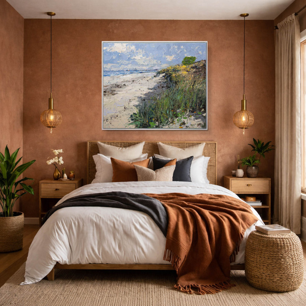 Beachside Walk by Frank Getty, original painting, in room