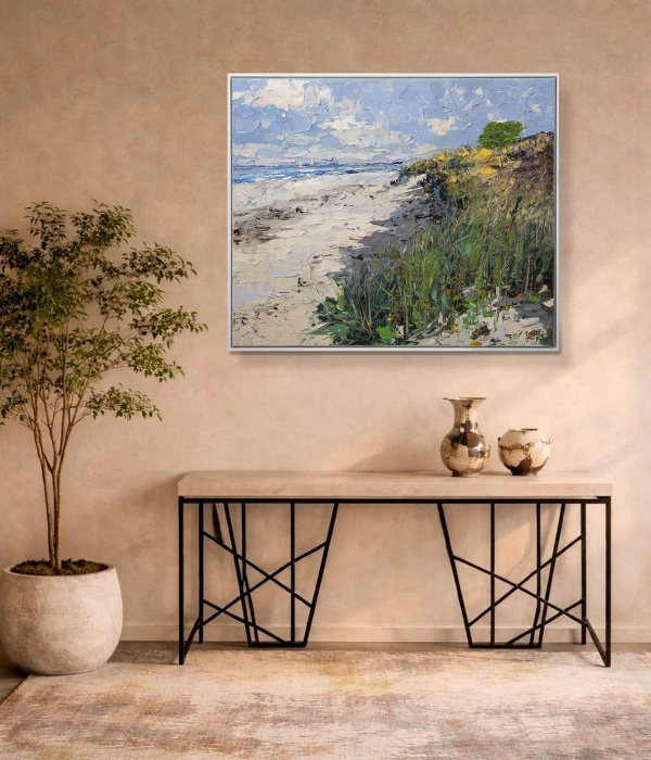 Beachside Walk by Frank Getty, original painting, in room