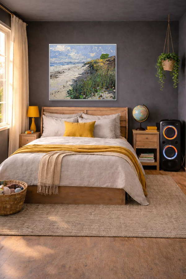 Beachside Walk by Frank Getty, original painting, in room