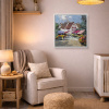 Pink Awnings by Frank Getty, original painting, in room