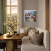 Pink Awnings by Frank Getty, original painting, in room