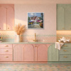 Pink Awnings by Frank Getty, original painting, in room