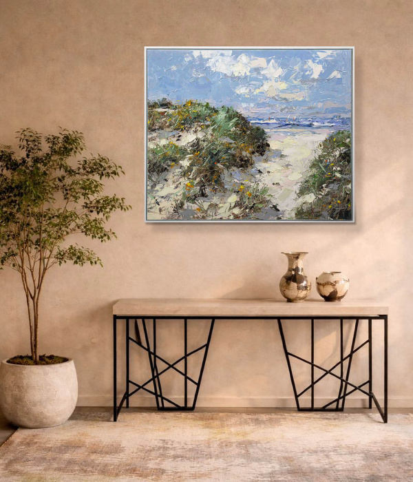 Pink Sands by Frank Getty, original painting, in room