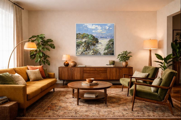 Pink Sands by Frank Getty, original painting, in room