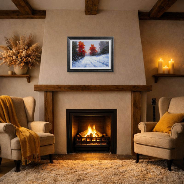 Nieve y Rojos by Miguel Peidro, original painting, in room