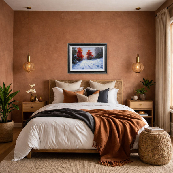 Nieve y Rojos by Miguel Peidro, original painting, in room