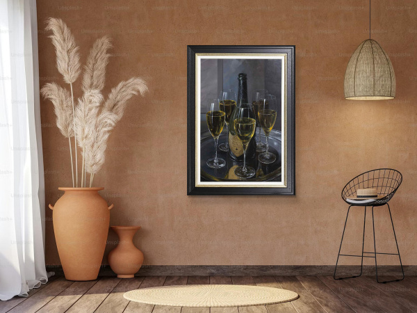 Celebration, Dom Perignon by Gyula Boros, original painting, in room