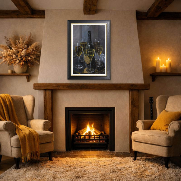 Celebration, Dom Perignon by Gyula Boros, original painting, in room