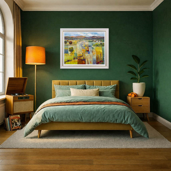 Sun-kissed Hills by Mario Malfer, original painting, in room