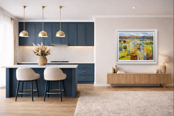 Sun-kissed Hills by Mario Malfer, original painting, in room