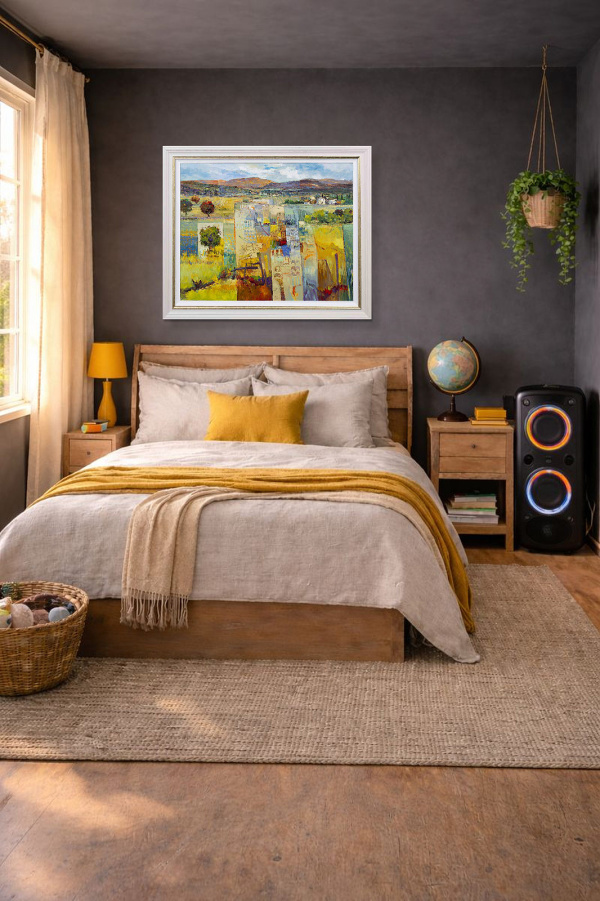 Sun-kissed Hills by Mario Malfer, original painting, in room