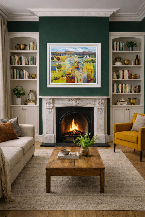 Sun-kissed Hills by Mario Malfer, original painting, in room