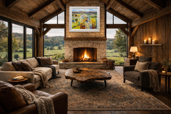 Sun-kissed Hills by Mario Malfer, original painting, in room