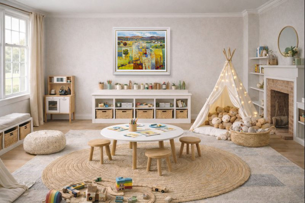 Sun-kissed Hills by Mario Malfer, original painting, in room