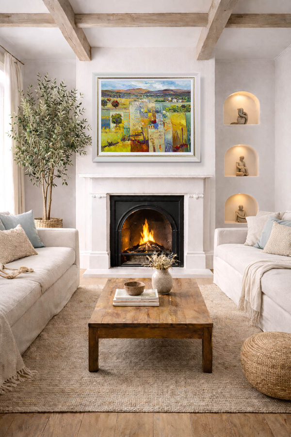 Sun-kissed Hills by Mario Malfer, original painting, in room