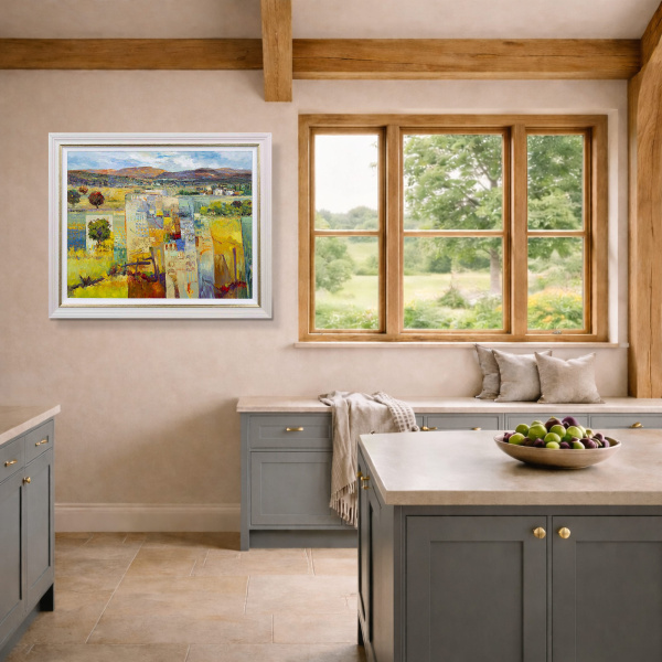 Sun-kissed Hills by Mario Malfer, original painting, in room