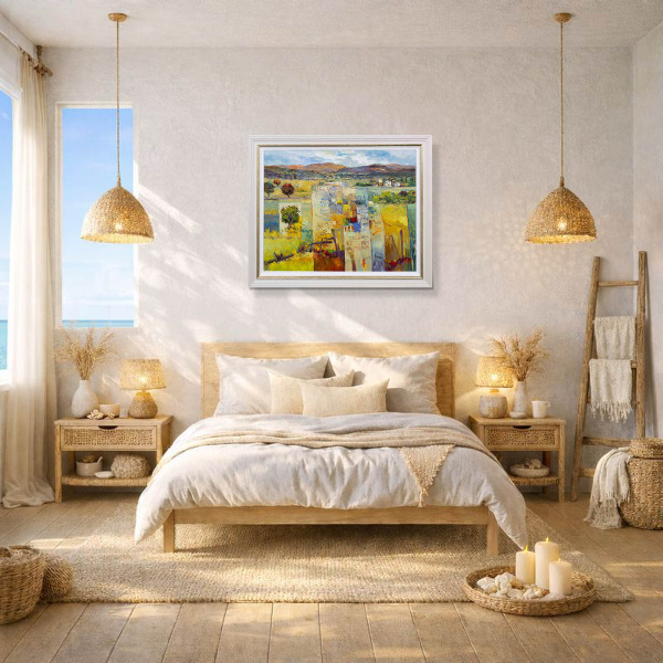 Sun-kissed Hills by Mario Malfer, original painting, in room
