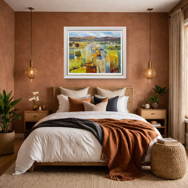 Sun-kissed Hills by Mario Malfer, original painting, in room