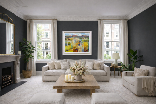 Sun-kissed Hills by Mario Malfer, original painting, in room