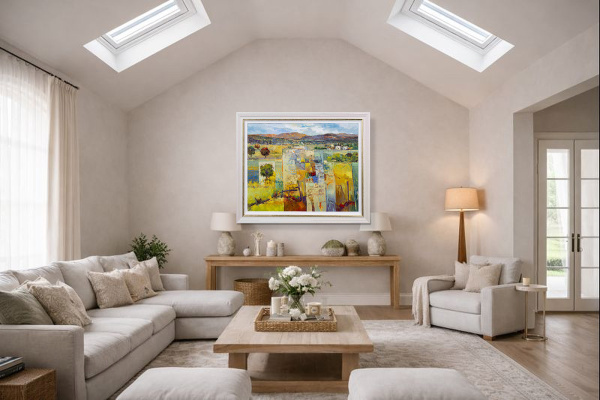 Sun-kissed Hills by Mario Malfer, original painting, in room