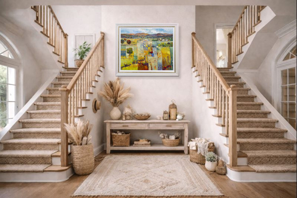 Sun-kissed Hills by Mario Malfer, original painting, in room