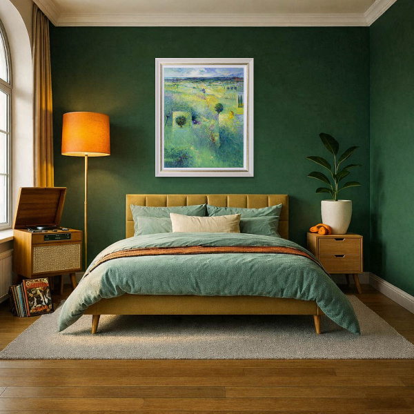 Nature’s Embrace by Mario Malfer, original painting, in room